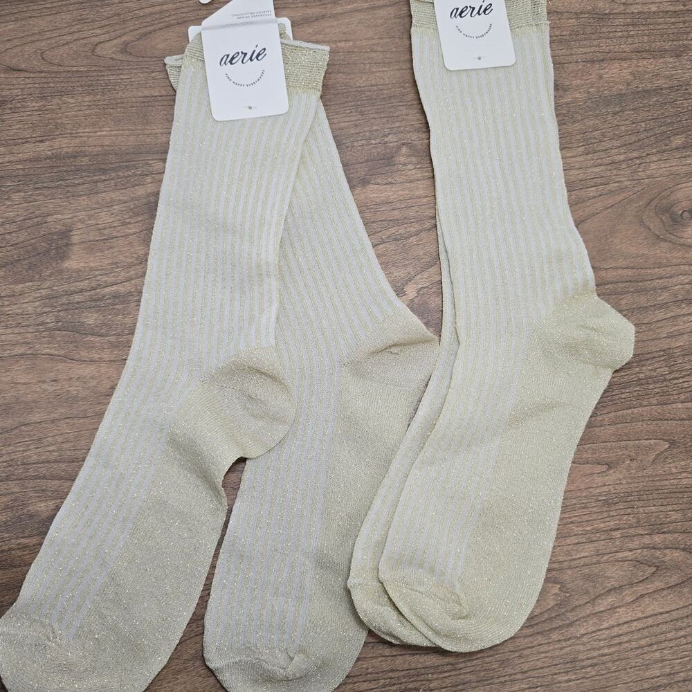 Aerie Women's Crew Socks Metallic gold Sparkle 2 pairs NWT